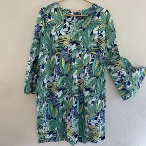 Soft Surroundings Coastal Beach Linen Blend Bell Sleeve Dress Swim  Cover XL